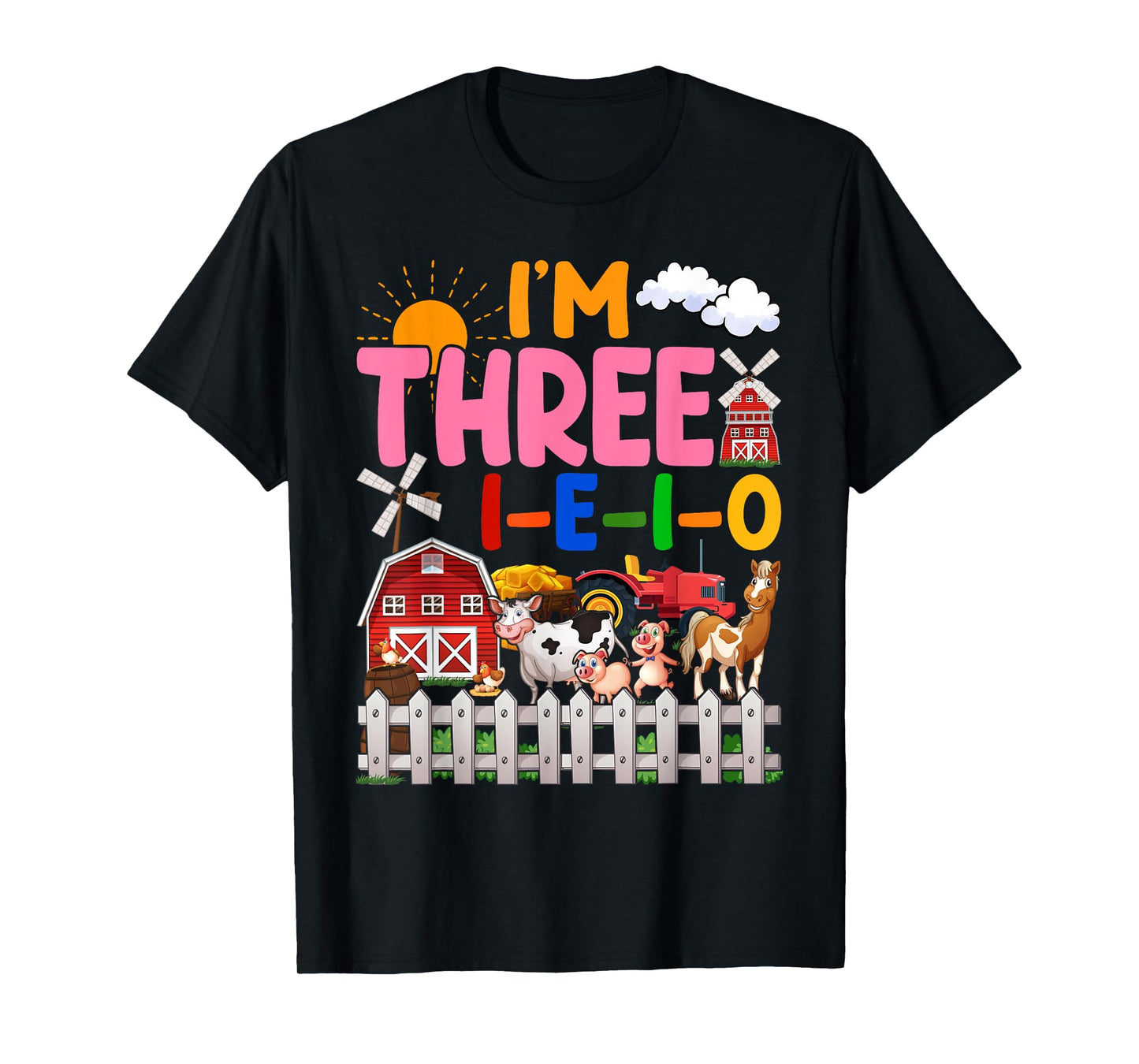 I'm Three-i-e-i-o 3 Years Old 3rd Birthday Girl Farm T-Shirt