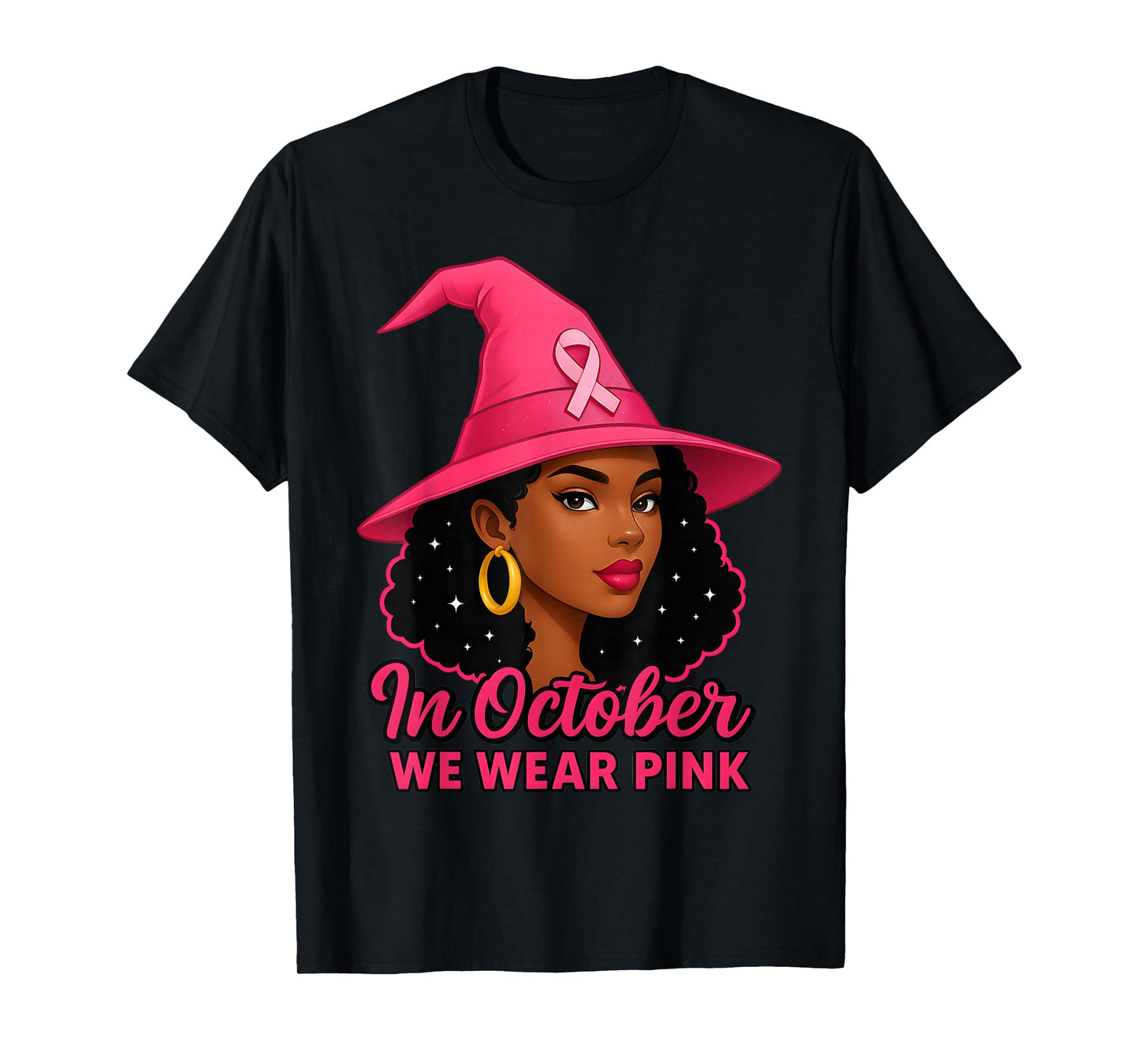 in October We Wear Pink Black Queens Breast Cancer Awareness T-Shirt