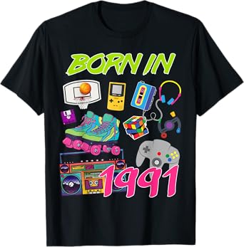 Retro Born In 1991 29th Birthday Tees T-Shirt