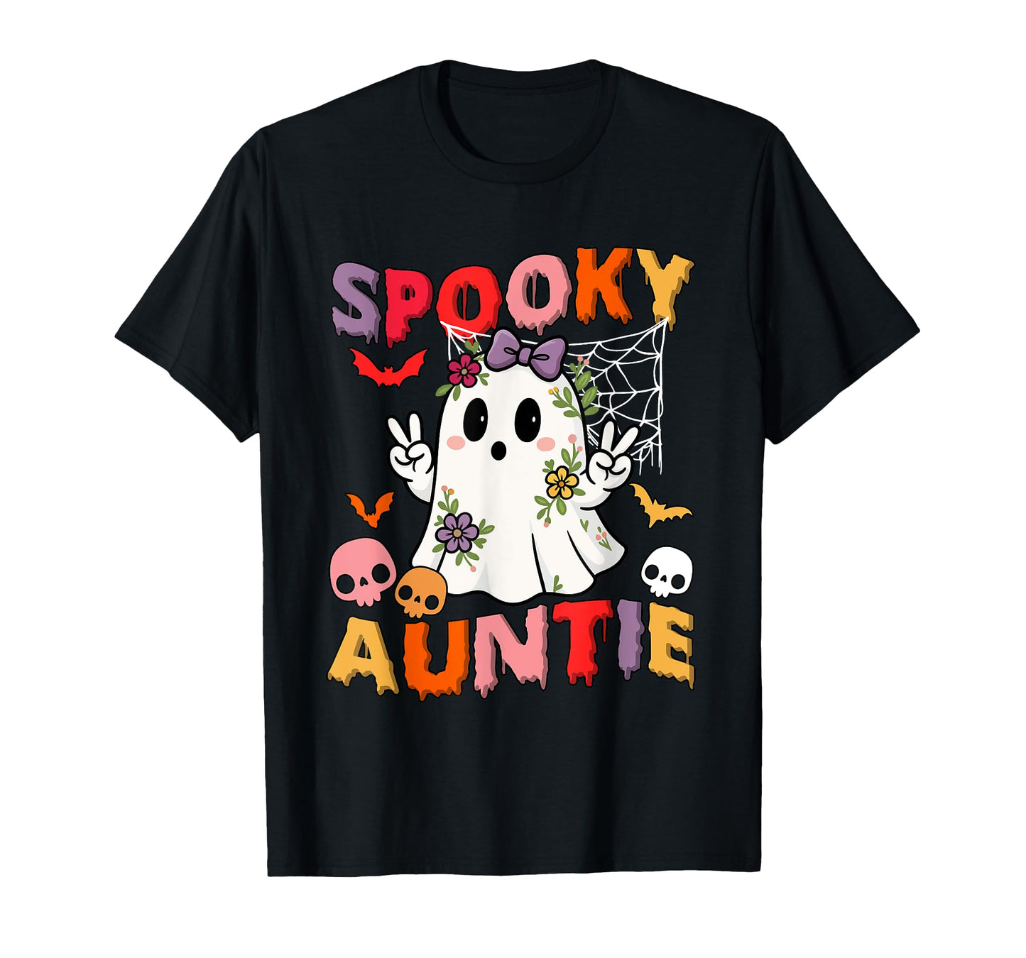 Spooky Halloween Auntie Cute Floral Boo Ghost Funny Family T-Shirt