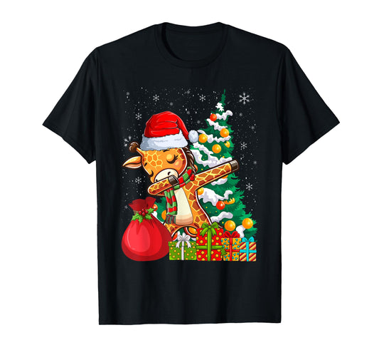 Dabbing Giraffe Santa Christmas Kids Boys Girls T-Shirt