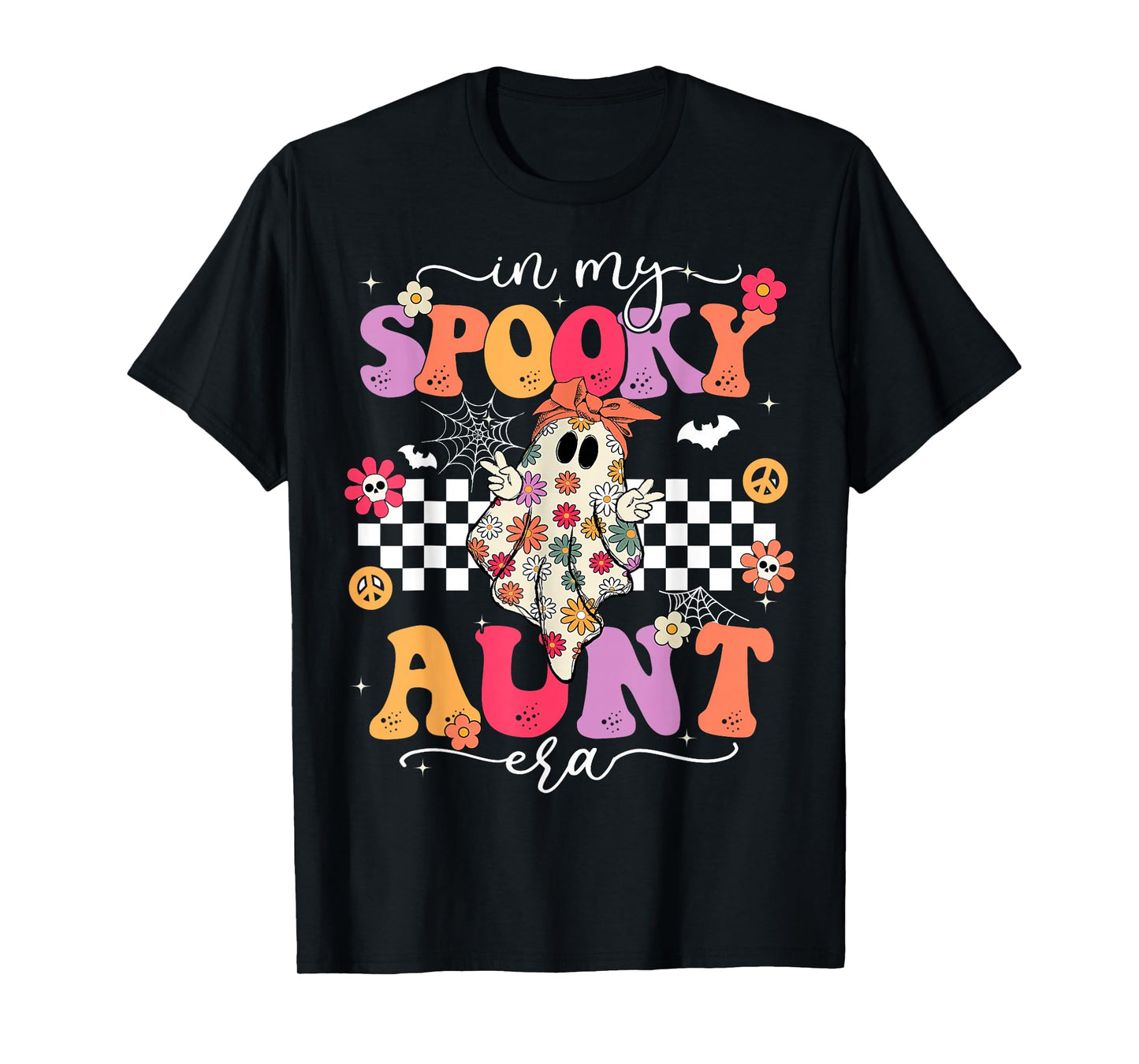 Groovy in My Spooky Aunt Era Retro Auntie Halloween Ghost T-Shirt