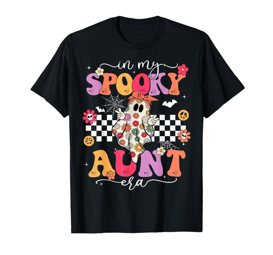 Groovy in My Spooky Aunt Era Retro Auntie Halloween Ghost T-Shirt
