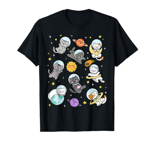 Cute Cat Funny Space Astronaut Planet Cat Women Men Kids T-Shirt