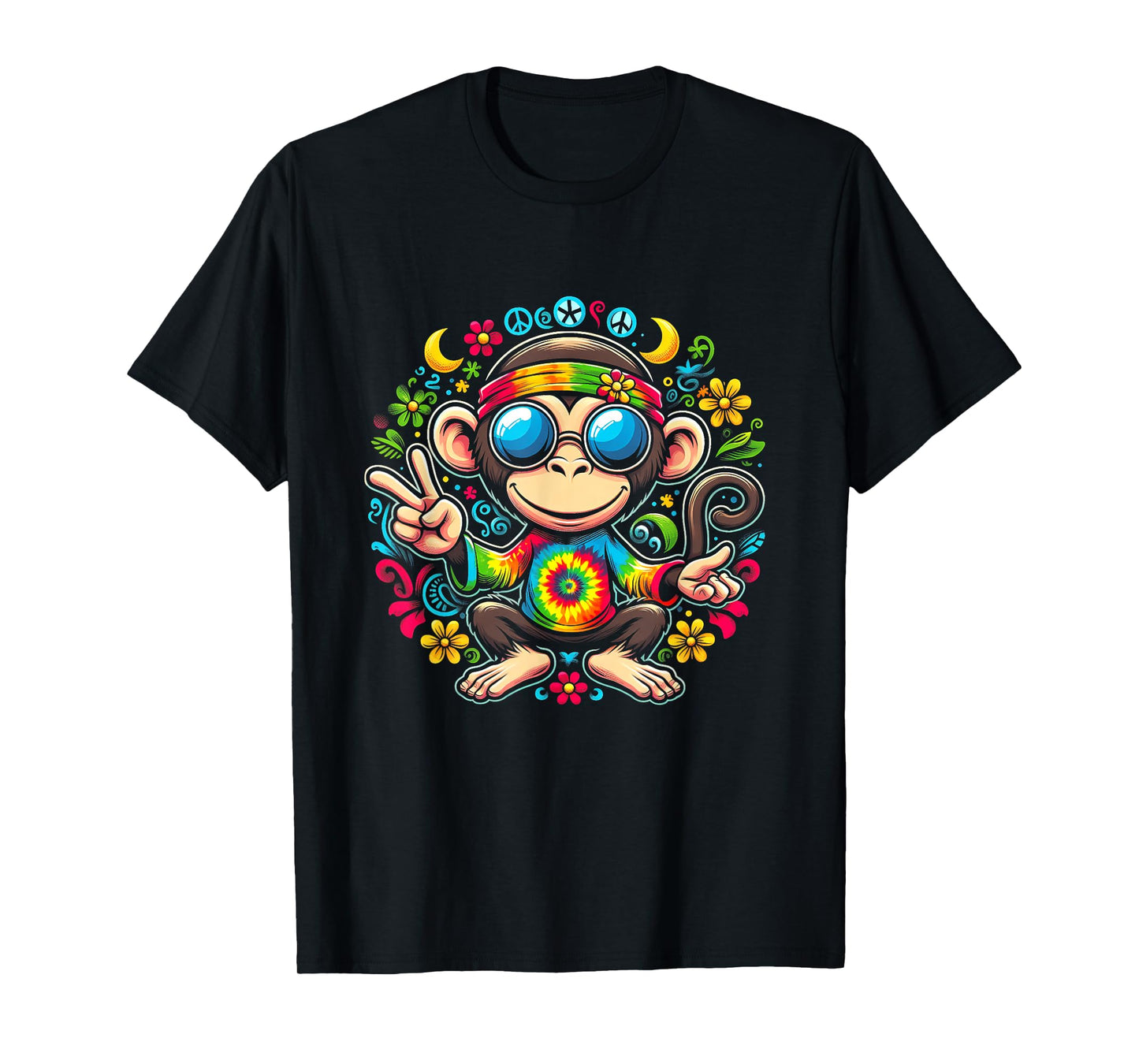 Monkey Peace Sign Tie Dye For Boys And Girl Hippie Colorful T-Shirt