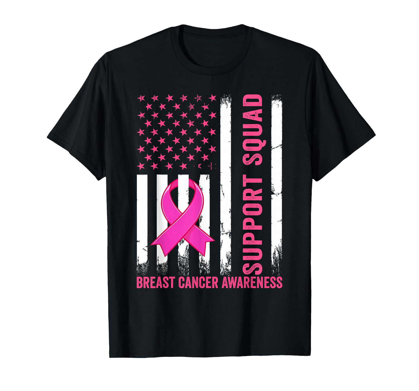 Support Squad Breast Cancer Awareness US Flag Pink Ribbon T-Shirt