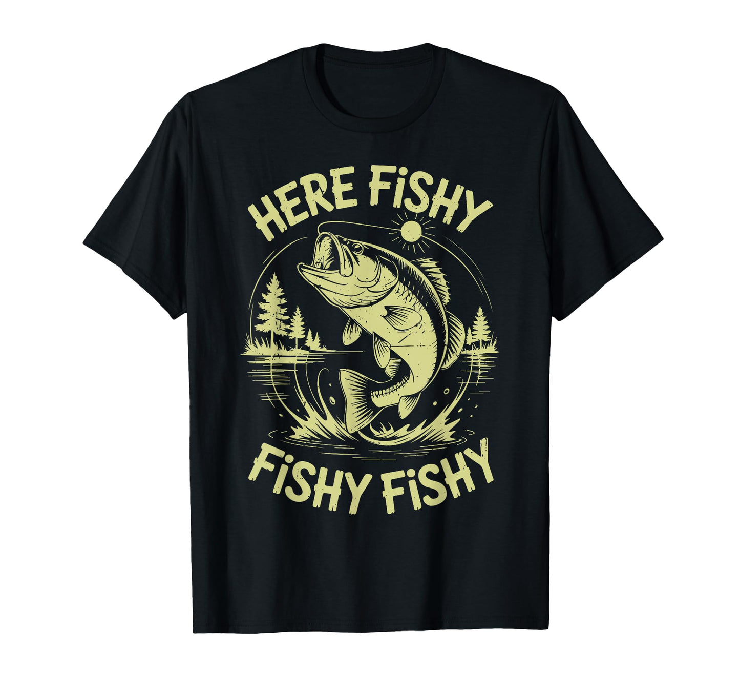 Men Here-Fishy Funny Dad Fishing Gift from Son Boy Bass Fish T-Shirt