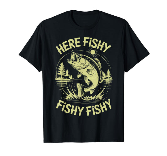 Men Here-Fishy Funny Dad Fishing Gift from Son Boy Bass Fish T-Shirt