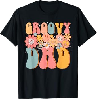 Groovy Dad Retro Fathers Day Colorful Peace Sign Smile Face T-Shirt