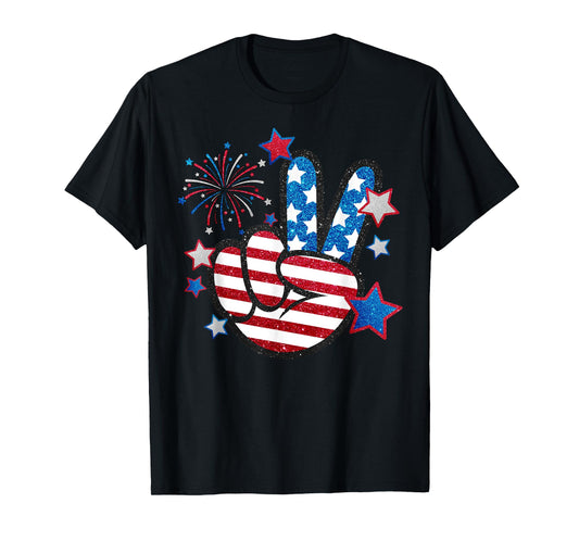 American Flag Peace Sign Hand Fourth of July Men Women Kid T-Shirt