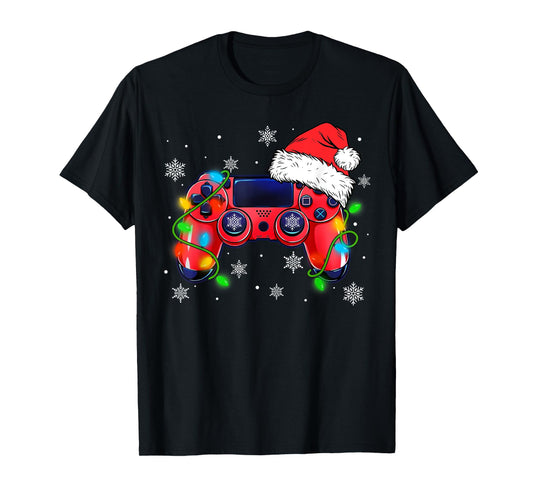 Video Game Controller Christmas Santa Hat Gamer Boys T-Shirt