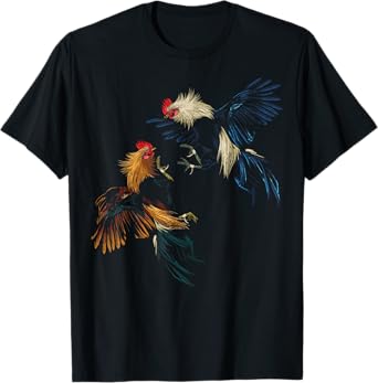 Peleas De Gallos Chickens Roosters Fighting T-Shirt - Black - Small - Unisex-Adults - Short Sleeve - Cotton 60%, Polyester 40% - Cockfighting Rooster Design - Classic Fit - Imported