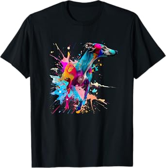 Art Whippet Splashes Of Paint, Abstract Colorful Dog T-Shirt for Men Women Kids