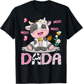 Dada Pink Farm Cute Cow Moo Moo Birthday Girl Matching T-Shirt