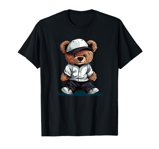 Cool Cap Teddy Bear in Baseball Costume T-Shirt