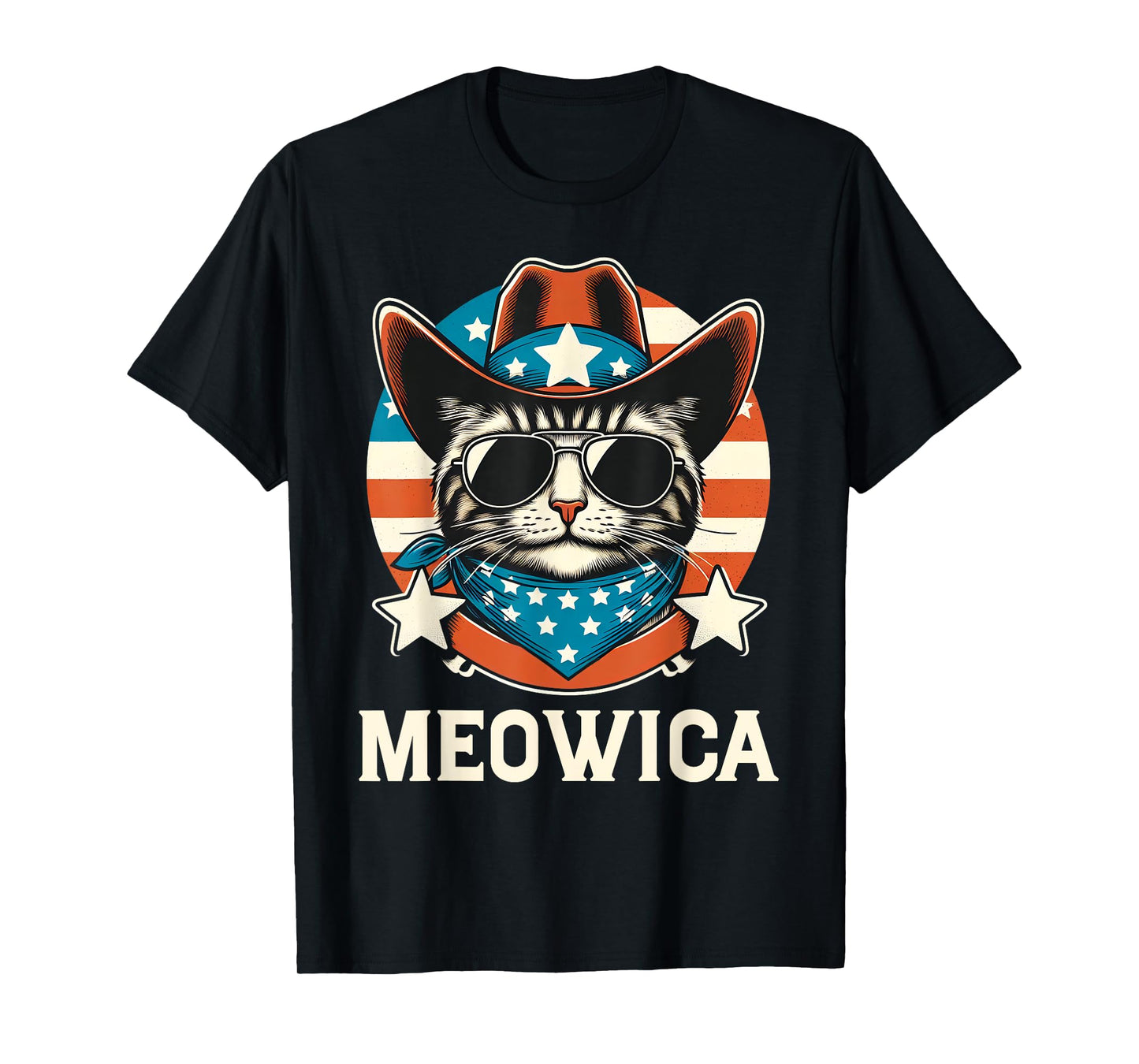 Meowica Cat Sunglasses American Flag Patriotic 4th of July T-Shirt