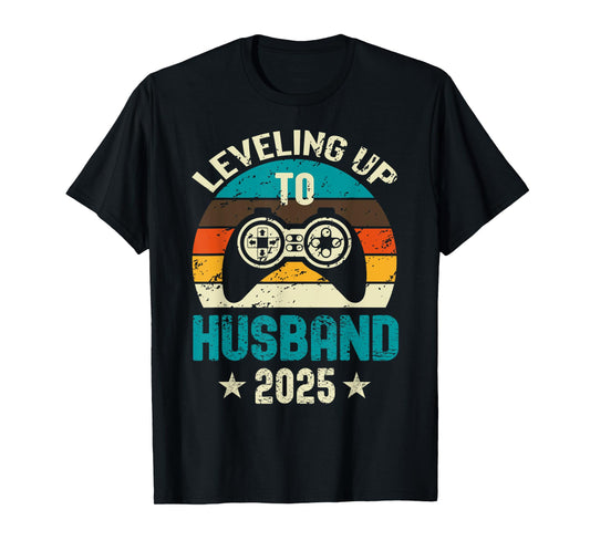 Leveling Up To Husband 2025 Future Groom Bachelor Party T-Shirt