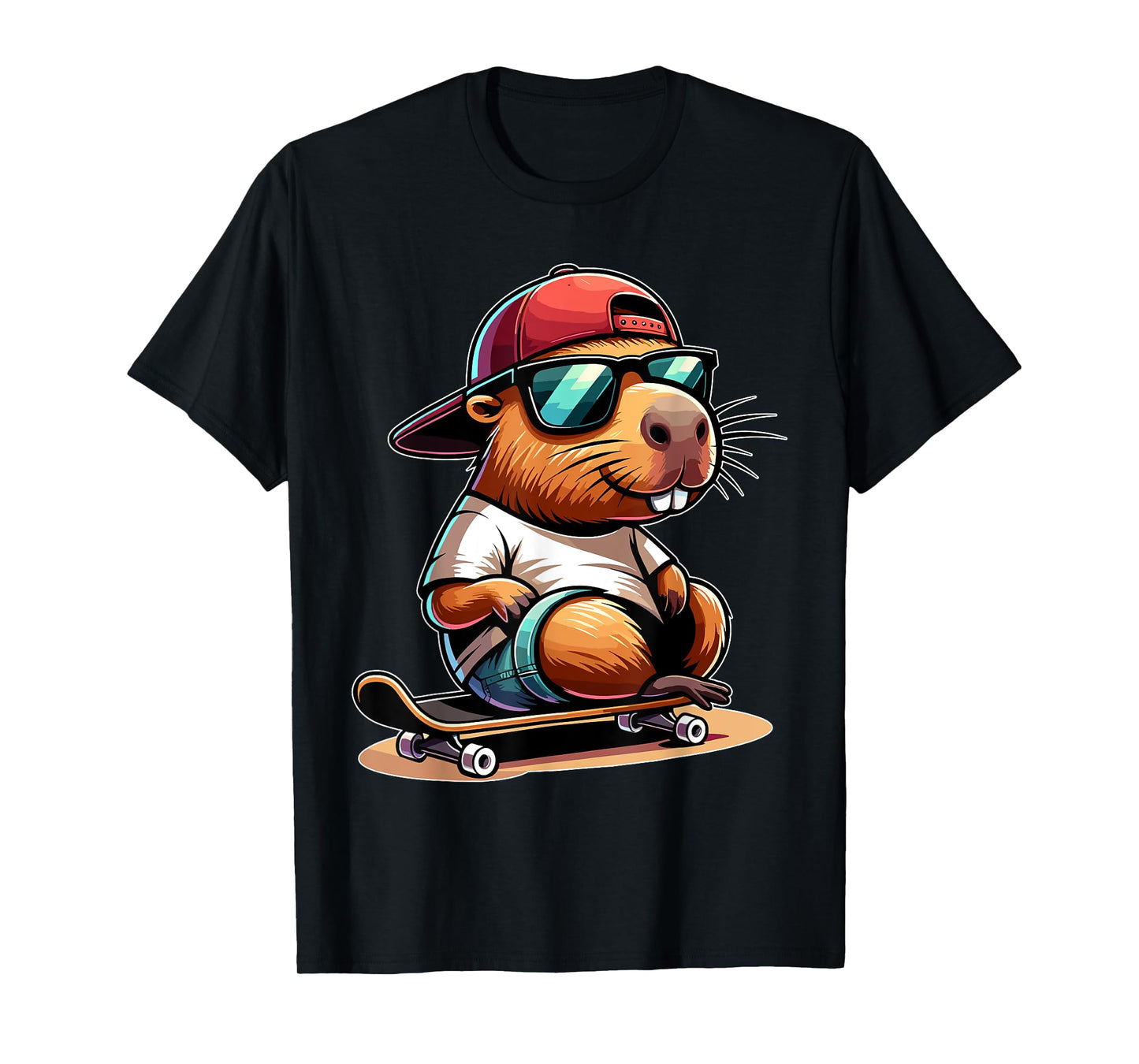 Capybara Skateboarding Retro Vintage Mens Womens Boys Kids T-Shirt