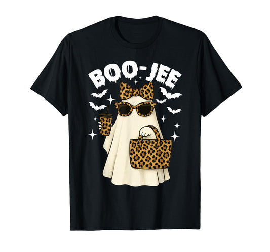 Coquette Leopard Ghost Coffee Boo-JEE Halloween Boujee Ghost T-Shirt