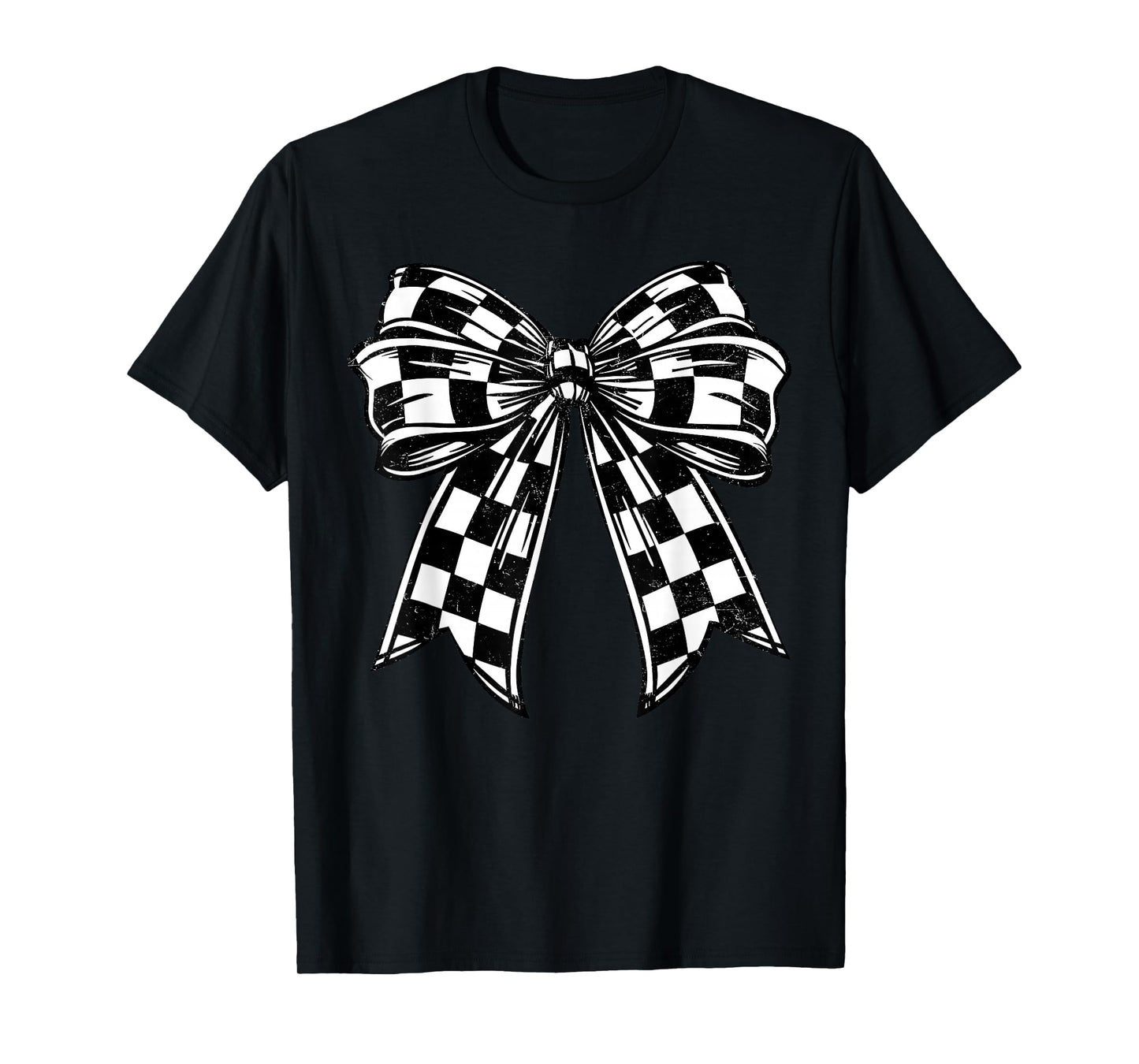 Retro Coquette Bow Checkered Flag Race Day Racing Aesthetic T-Shirt