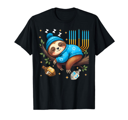 Sleeping Sloth Menorah Happy Hanukkah Chanukah Pajamas Kids T-Shirt