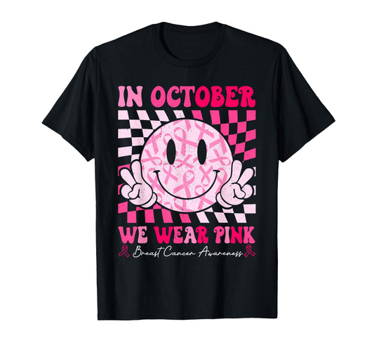 Retro In October We Wear Pink Breast Cancer Awareness Ribbon T-Shirt