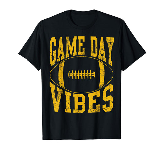 Game Day Vibes Yellow Football Vintage Distressed Graphic T-Shirt