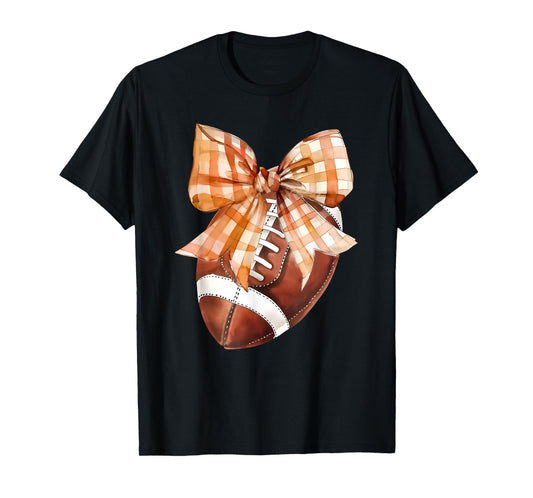 Coquette Bow American Football Autumn Thanksgiving Game Day T-Shirt