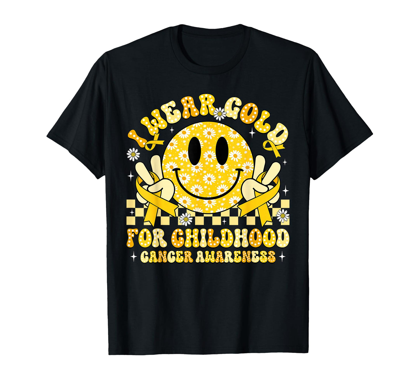 Retro I Wear Gold for Childhood Cancer Awareness Gold Ribbon T-Shirt