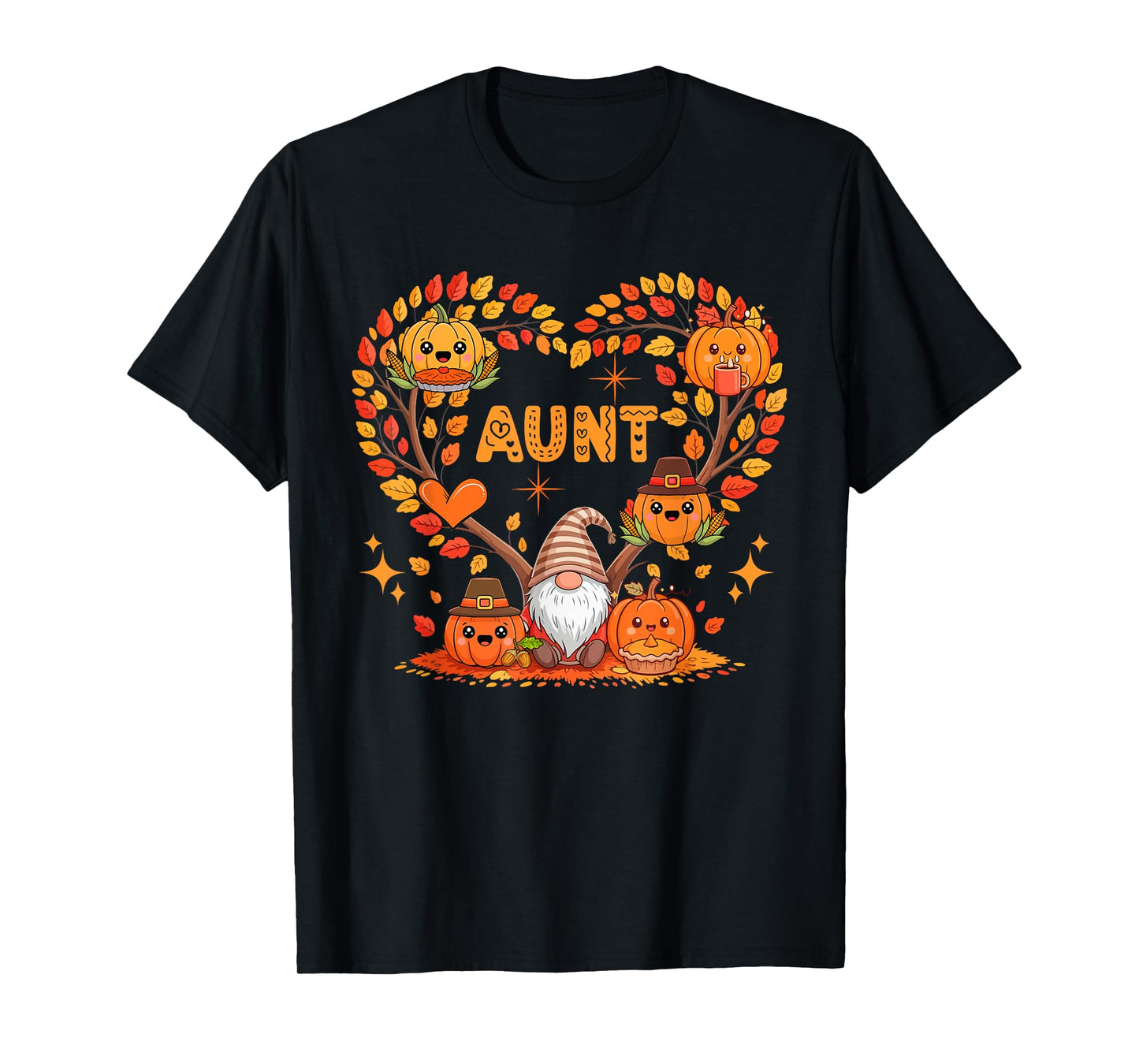 Aunt Thanksgiving Gnome Pupmkins Fall Tree Cute Heart T-Shirt