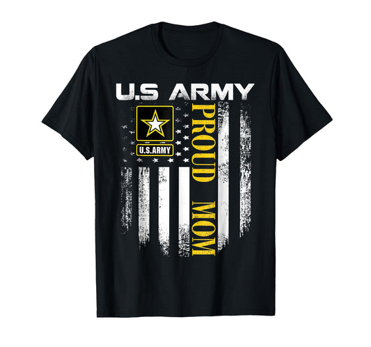 Vintage Army Proud Mom With American Flag Gift T-Shirt