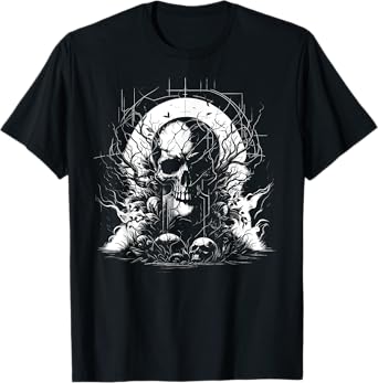 Cracked Skull Dark Art Gothic Art Grave Fog T-Shirt