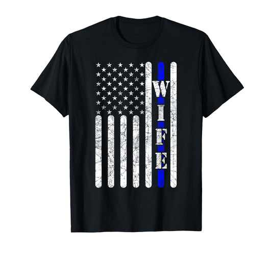 Thin Blue Line T shirt Police Wife Vintage American Flag T-Shirt