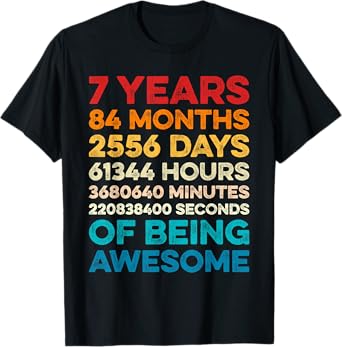 7th Birthday 7 Years of Being Awesome Vintage 7 Years Old T-Shirt