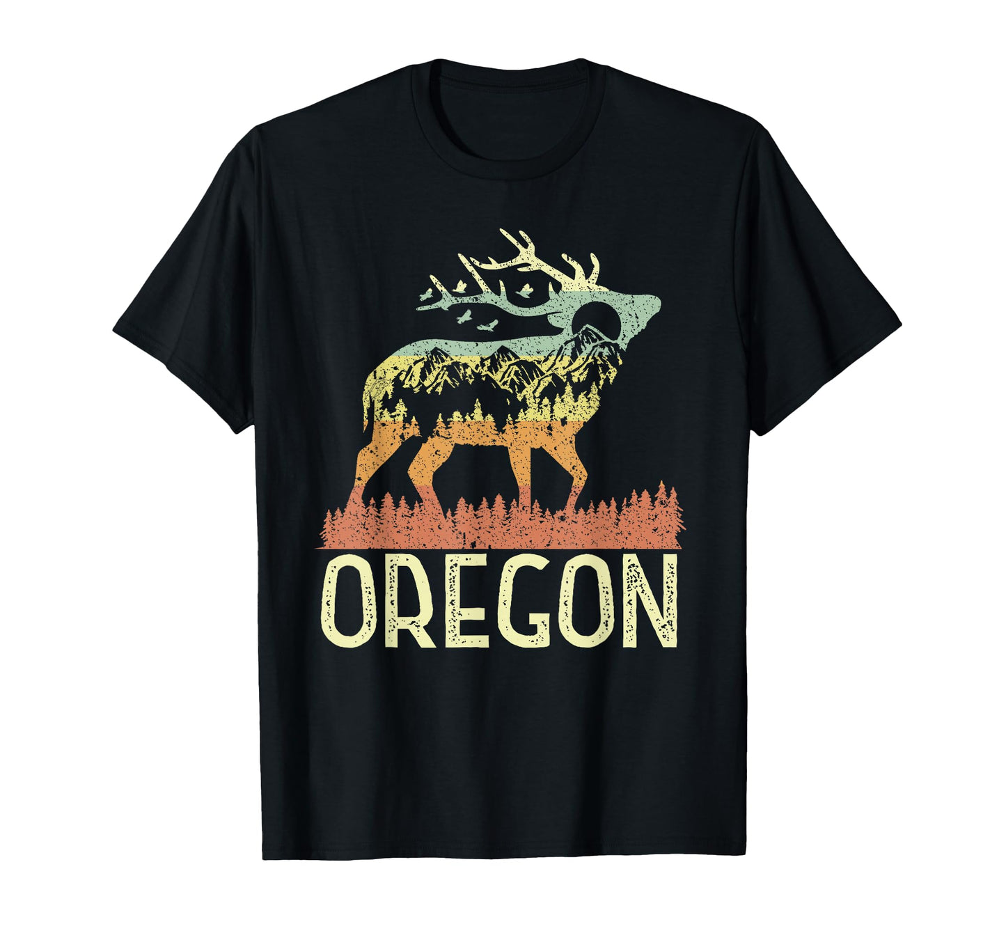 Oregon Retro Mountain Vintage Elk Hiking Men Women T-Shirt