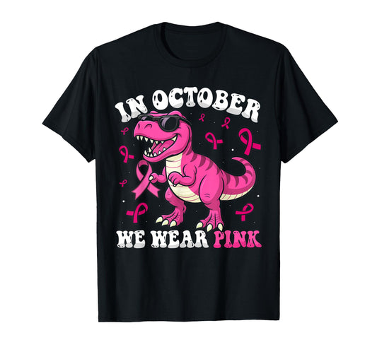 In October We Wear Pink Dinosaur Breast Cancer Awareness Boy T-Shirt
