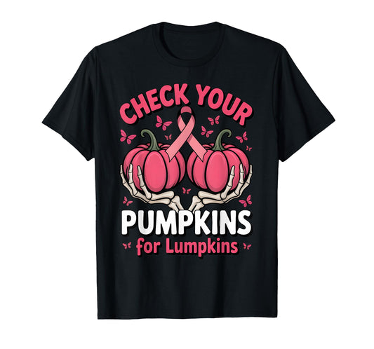 Check Your Pumpkins Breast Cancer Awareness Halloween Women T-Shirt