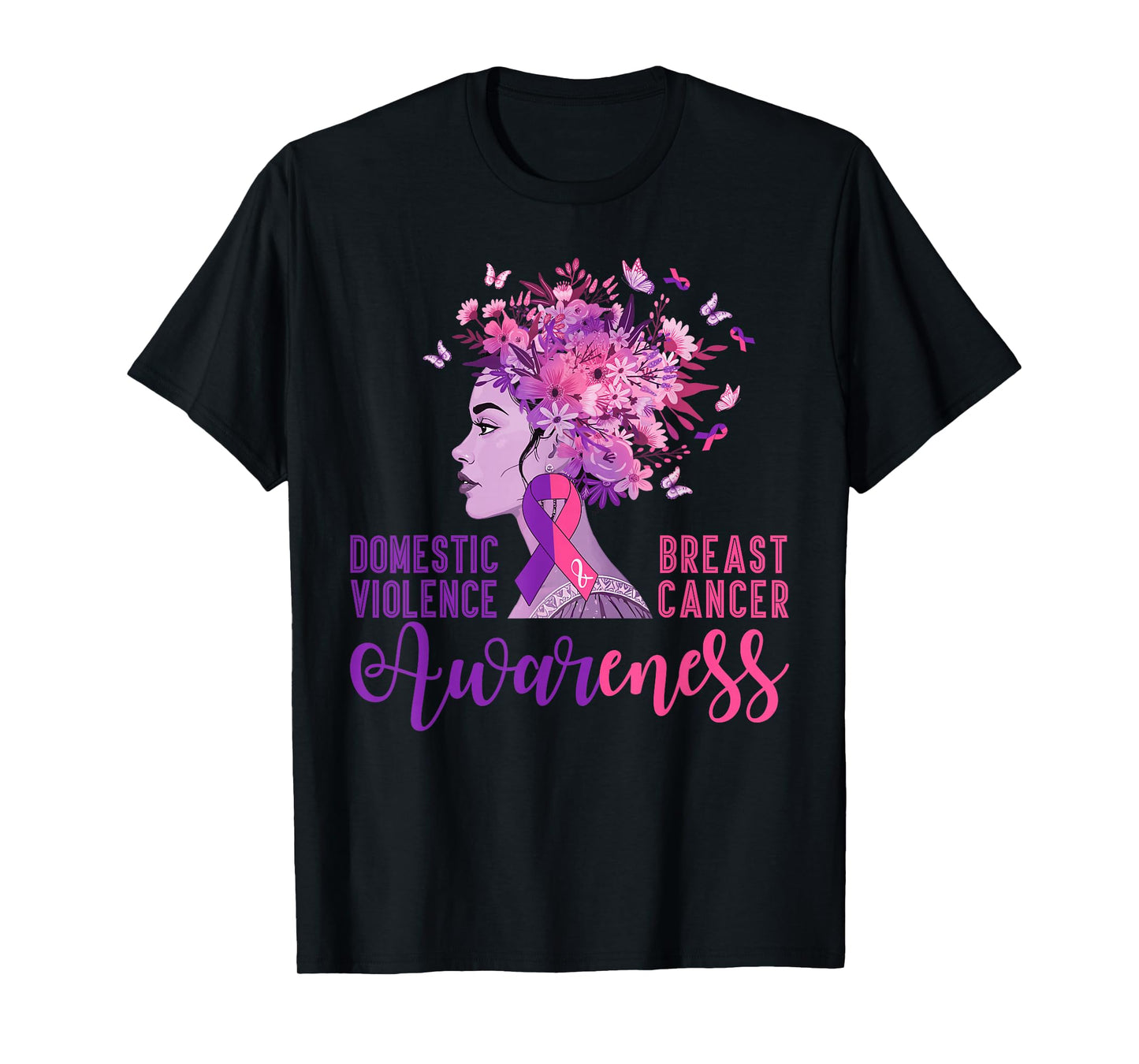 Domestic Violence Breast Cancer Awareness Flowers Hair Women T-Shirt