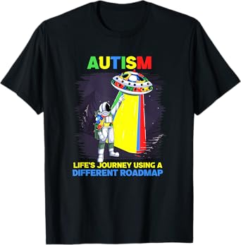 Cute Autism Astronaut Flying Saucer Life's Journey T-Shirt