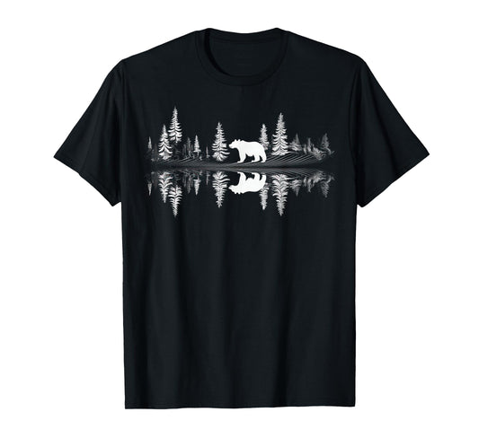 Retro Wilderness Bear Trees Reflection Outdoor Forest T-Shirt