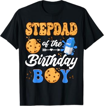 StepDad Of The Birthday Boy Milk And Cookies 1St Birthday T-Shirt