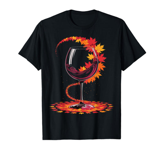 Autumn Leaves Wine Glass Fall Season Lover T-Shirt