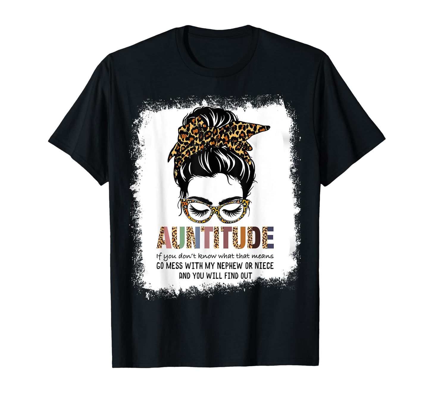 Leopard Text Cool Auntie Shirt Funny Aunt Shirt for Women Dont mess with My Nephew or Niece T-Shirt, Black
