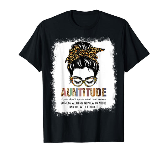 Leopard Text Cool Auntie Shirt Funny Aunt Shirt for Women Dont mess with My Nephew or Niece T-Shirt, Black
