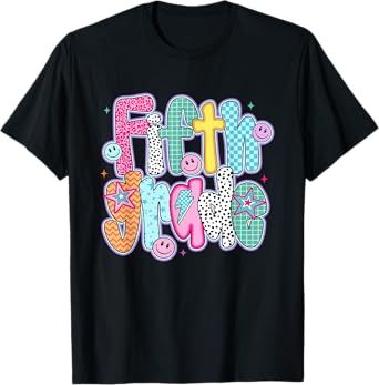 Cute Girly Checkered Fifth Grade Back To School 5th Grade T-Shirt