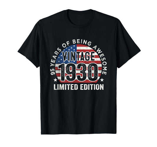 95th Birthday Gifts Men Vintage 1930 95 Years Old USA Flag T-Shirt
