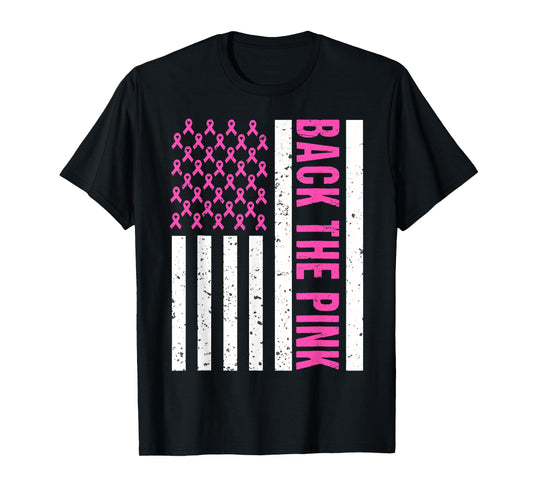 Back The Pink Breast Cancer Awareness USA Flag Men Women Kid T-Shirt