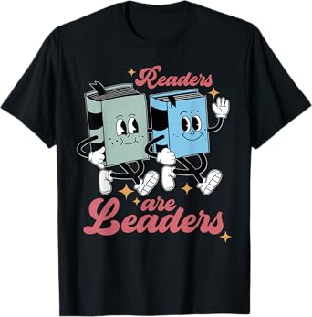 Reading Teacher Readers Are Leaders Retro Groovy Vintage Men Women T-Shirt