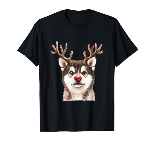 Akita Reindeer Christmas Lights Dog Lover Xmas Pajama T-Shirt