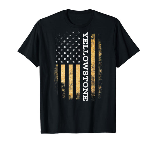 Funny Yellow Stone Flag Yellowstone American Flag (on back) T-Shirt